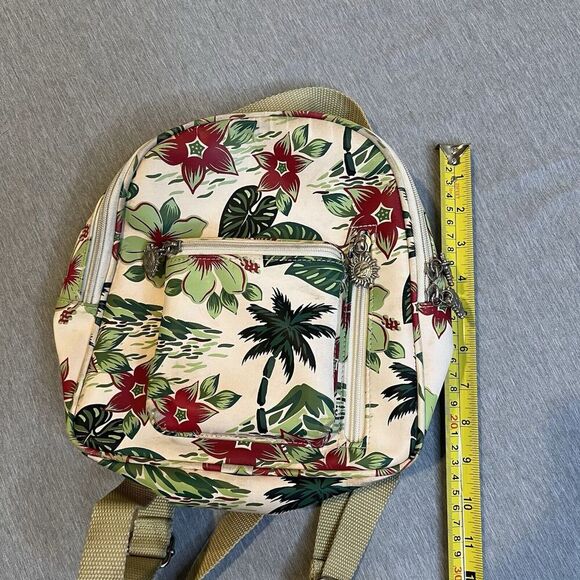 Vintage SUNNY HAWAII Cream w/Palm Tree Floral Print Mini Backpack Purse - Picture 8 of 14